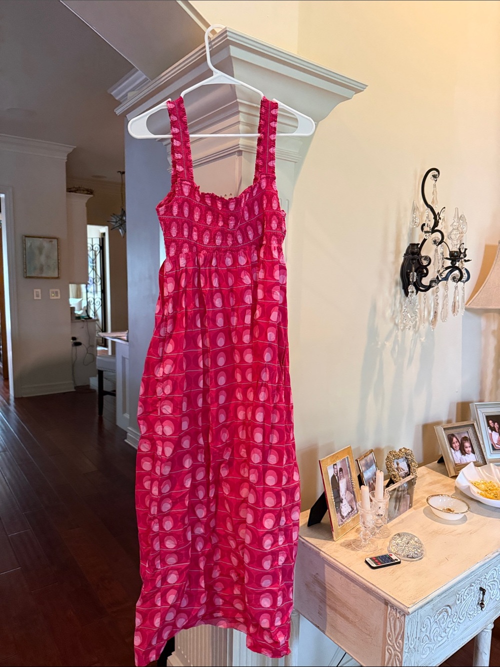 Zara Fuchsia Pink Sleeveless Midi Dress with Circle Pattern